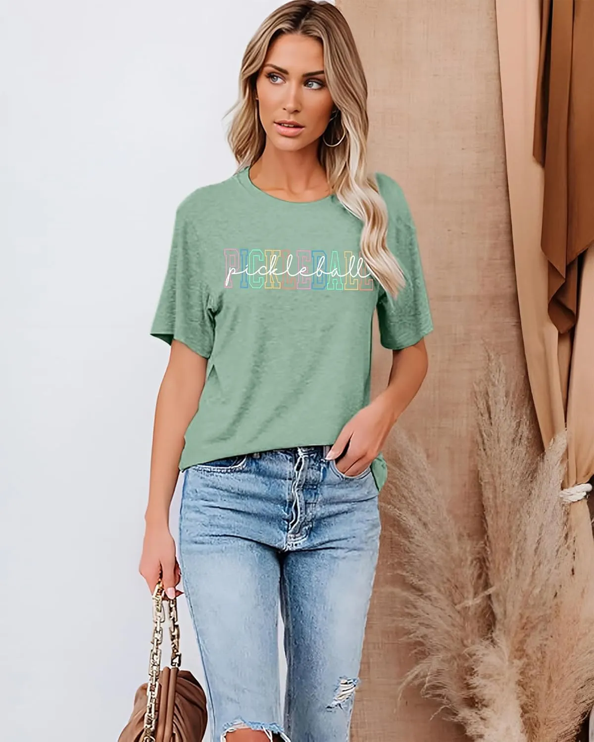 LAZYCHILD Pickleball Shirts Women Heartbeat Graphic T-Shirt for Pickleball Lover Gift Shirt