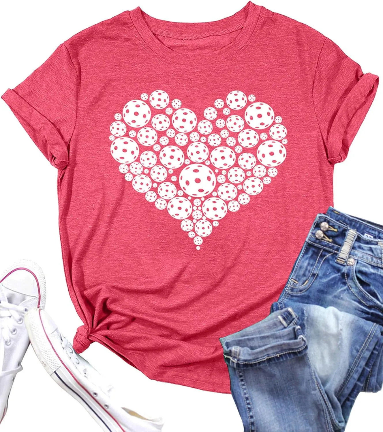 LAZYCHILD Pickleball Shirts Women Heartbeat Graphic T-Shirt for Pickleball Lover Gift Shirt