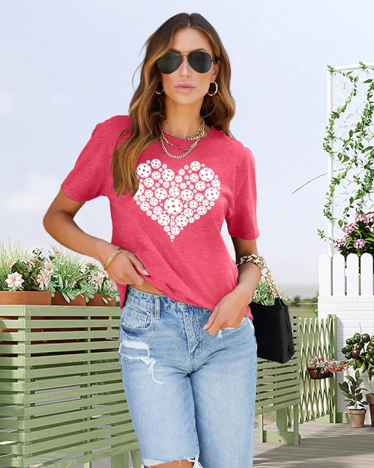 LAZYCHILD Pickleball Shirts Women Heartbeat Graphic T-Shirt for Pickleball Lover Gift Shirt