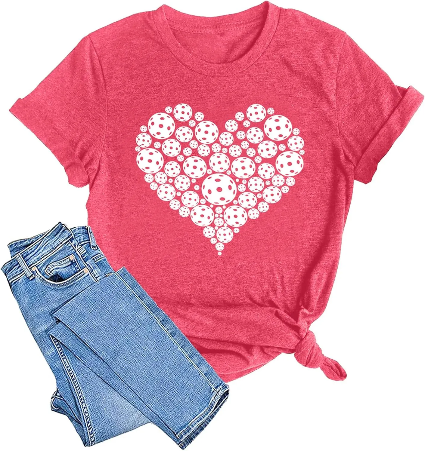 LAZYCHILD Pickleball Shirts Women Heartbeat Graphic T-Shirt for Pickleball Lover Gift Shirt