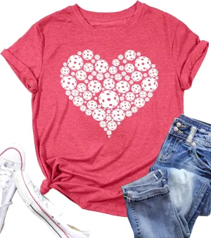 LAZYCHILD Pickleball Shirts Women Heartbeat Graphic T-Shirt for Pickleball Lover Gift Shirt