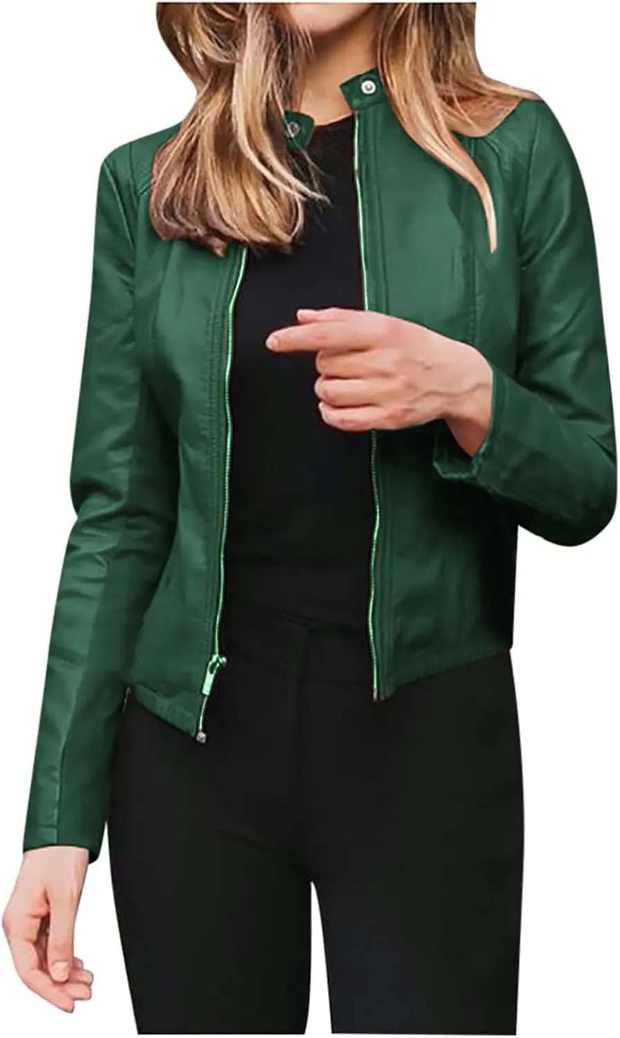 LCMTWX Leather Jackets Jacket Coat Punk Tops Motor Cropped Short Lapel Zip Women's Coat Coats for Women Women Jackets De