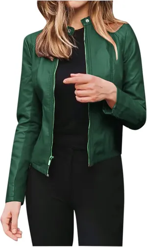 LCMTWX Leather Jackets Jacket Coat Punk Tops Motor Cropped Short Lapel Zip Women's Coat Coats for Women Women Jackets De