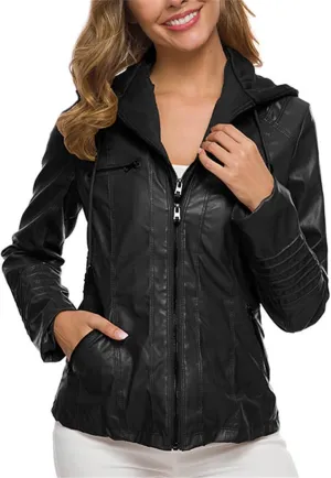 LCMTWX Womens Black Leather Jacket Tops Suit Collar Belt Stand Zip Motorcycle Coat Women's Coat Women'S Jackets Jacket