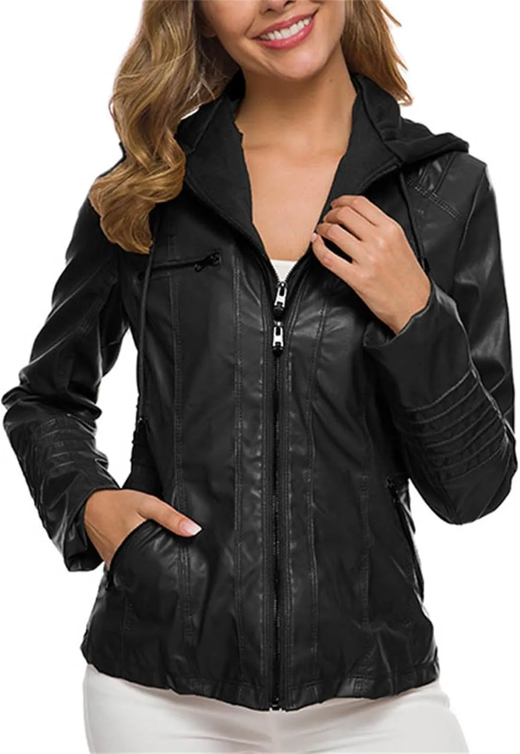 LCMTWX Womens Black Leather Jacket Tops Suit Collar Belt Stand Zip Motorcycle Coat Women's Coat Women'S Jackets Jacket