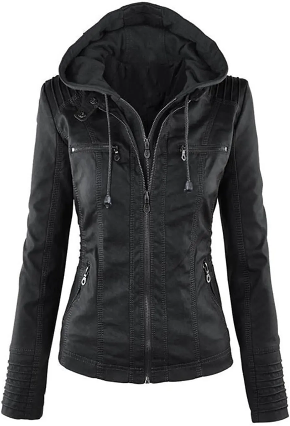 LCMTWX Womens Black Leather Jacket Tops Suit Collar Belt Stand Zip Motorcycle Coat Women's Coat Women'S Jackets Jacket