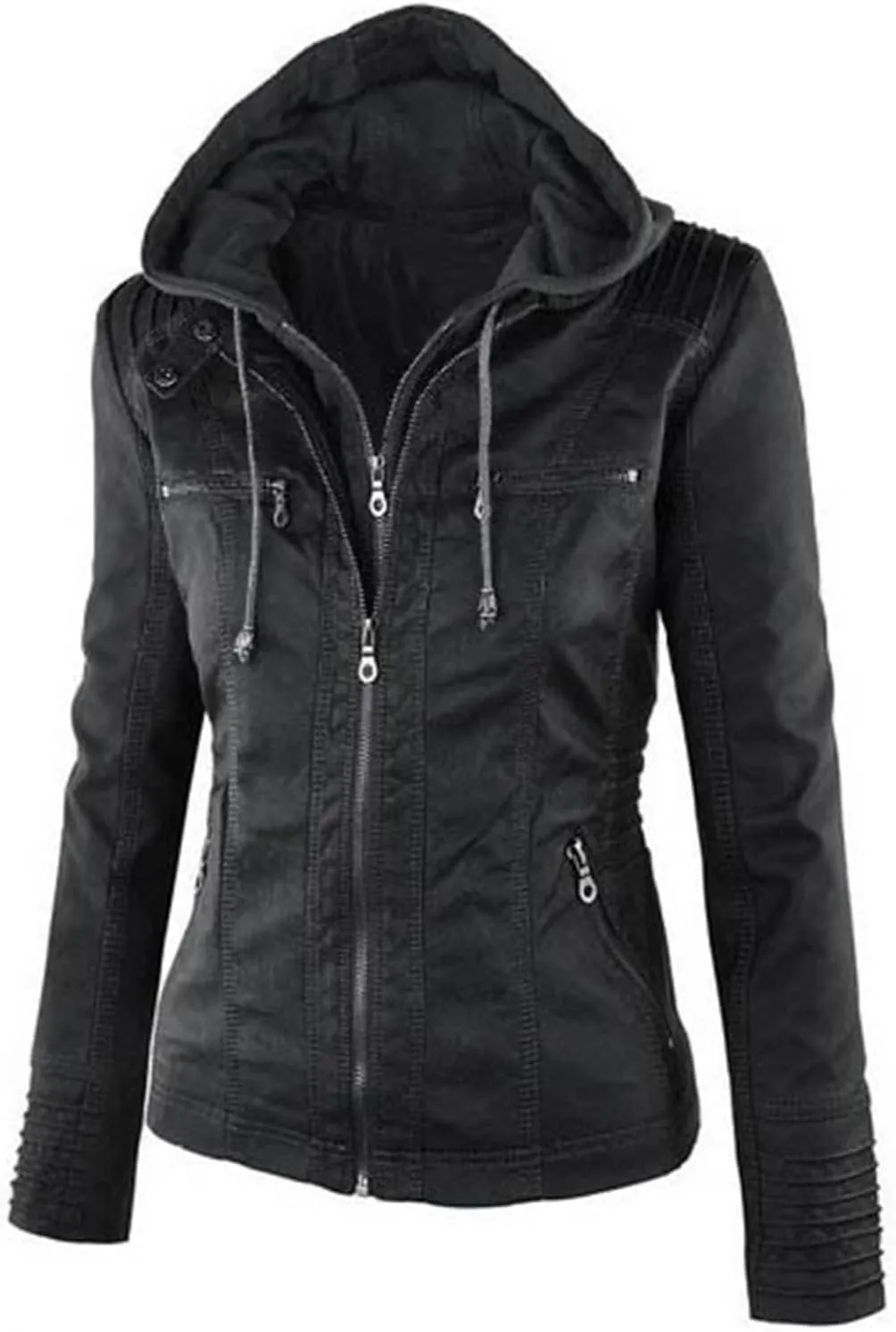LCMTWX Womens Black Leather Jacket Tops Suit Collar Belt Stand Zip Motorcycle Coat Women's Coat Women'S Jackets Jacket