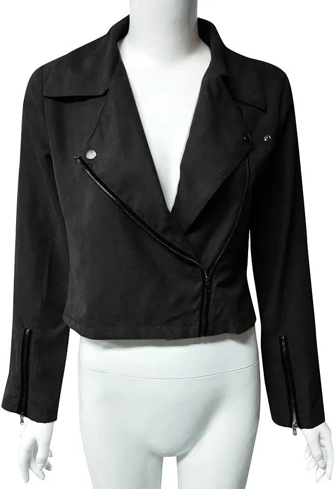 LCMTWX Womens Faux Leather Long Sleeve Jackets Collar Long Sleeve Outwear Cool Slim Jacket Coat for Plus Size Moto Biker