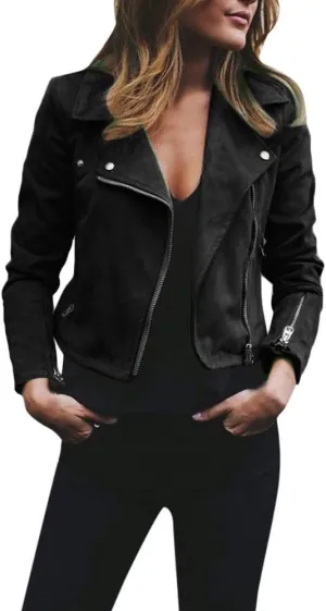 LCMTWX Womens Faux Leather Long Sleeve Jackets Collar Long Sleeve Outwear Cool Slim Jacket Coat for Plus Size Moto Biker