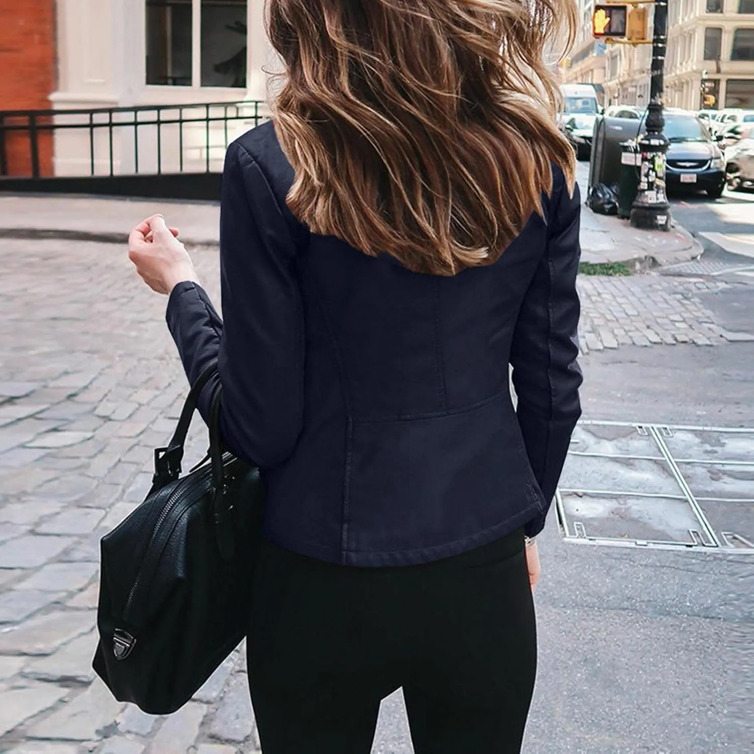 LCMTWX Womens Faux Leather Long Sleeve Jackets Collar Long Sleeve Outwear Cool Slim Jacket Coat for Plus Size Moto Biker