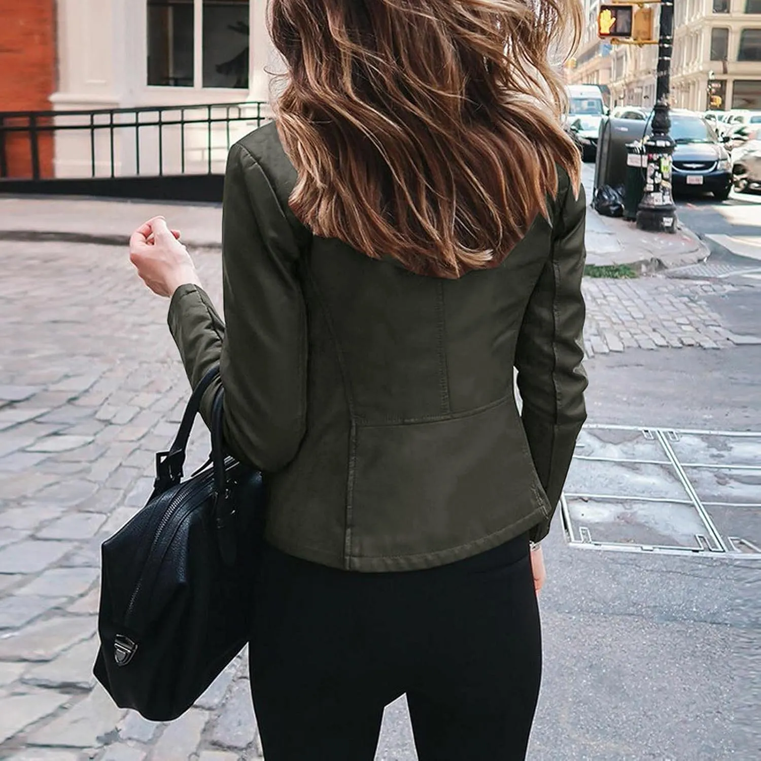 LCMTWX Womens Jacket Solid Full Zip Snap Stand Collar Long Sleeve Cardigan Slim Jacket Coat for Vacation Motorcycle Red