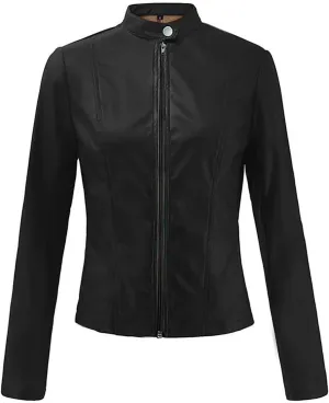 LCMTWX Womens Jacket Solid Full Zip Snap Stand Collar Long Sleeve Cardigan Slim Jacket Coat for Vacation Motorcycle Red