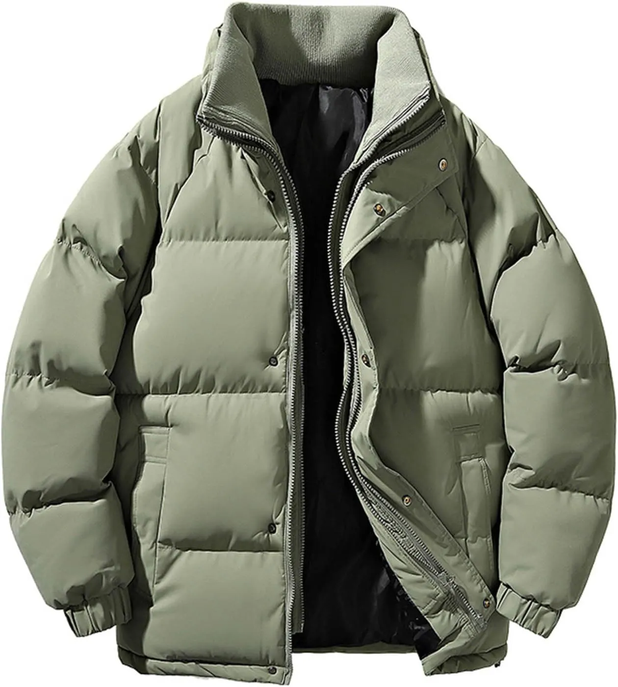 lcziwo Mens Oversized Winter Puffer Jacket Double Zipper Stand Collar Warm Quilted Coat Thick Outdoor Cotton-Padded Jacket