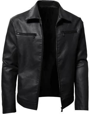 Leather Motorcycle Jacket Casual Solid Color Zipper Pocket Leather Jacket Coat Mens Winter Jackets Textile