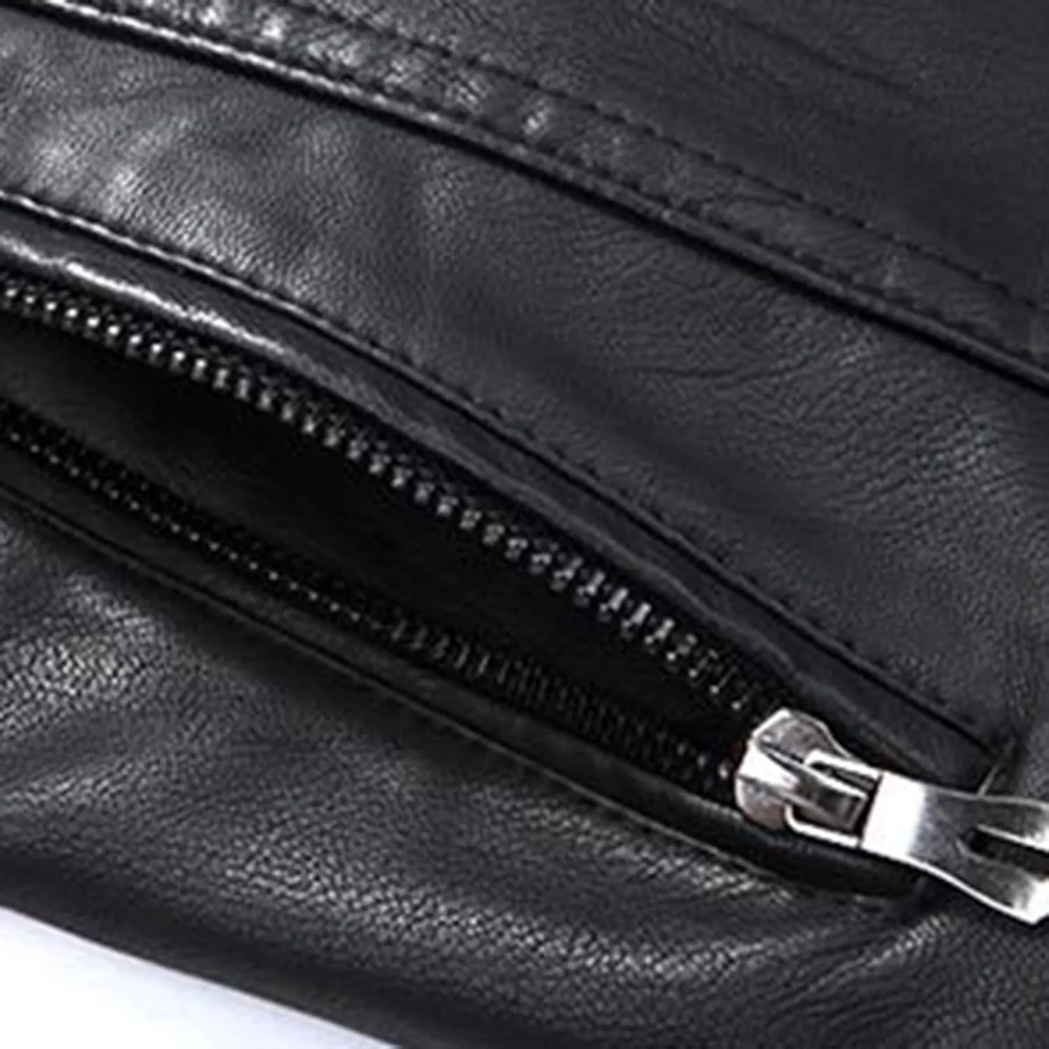 Leather Motorcycle Jacket Casual Solid Color Zipper Pocket Leather Jacket Coat Mens Winter Jackets Textile