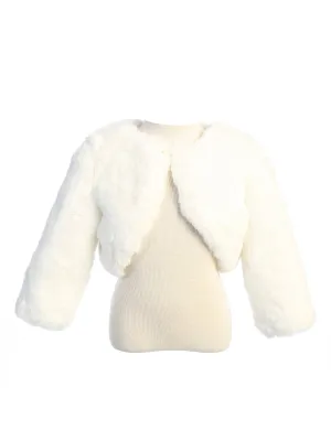Little Girls Ivory Stylish Faux Fur Bolero Jacket 2-6