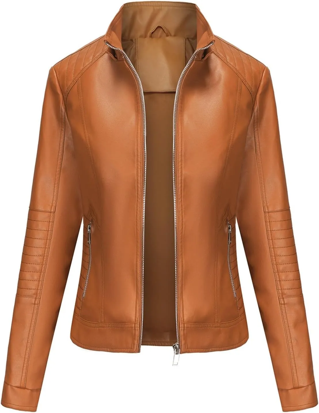 Lmdudan Faux Leather Jacket Women Motorcycle Coat for Biker with Removable Hood Plus Size Zip Up Long Sleeve Outwear Tops