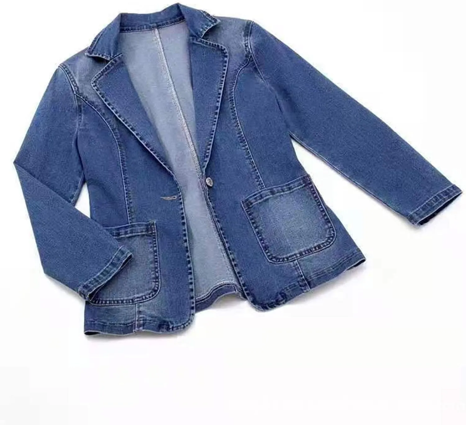 Lmdudan Women's Casual Denim Jackets Ladies Oversized Jean Jacket Loose Boyfriend Distresse Lapel Coat Tops for Autumn Winter