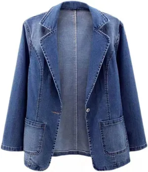 Lmdudan Women's Casual Denim Jackets Ladies Oversized Jean Jacket Loose Boyfriend Distresse Lapel Coat Tops for Autumn Winter