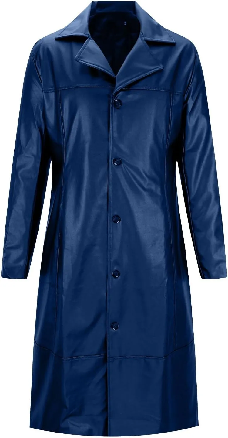 Long Leather Jackets for Men Softshell Lapel Trench Coat Button Down 2024 Fashion Overcoat Leather Windbreaker