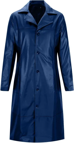 Long Leather Jackets for Men Softshell Lapel Trench Coat Button Down 2024 Fashion Overcoat Leather Windbreaker