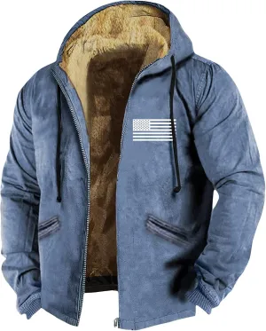 Long Sleeve Coat Graphic Zipper Winter Coats Fleece Fur Lined Jacket Long Sleeve Oversized Hoodies For Men