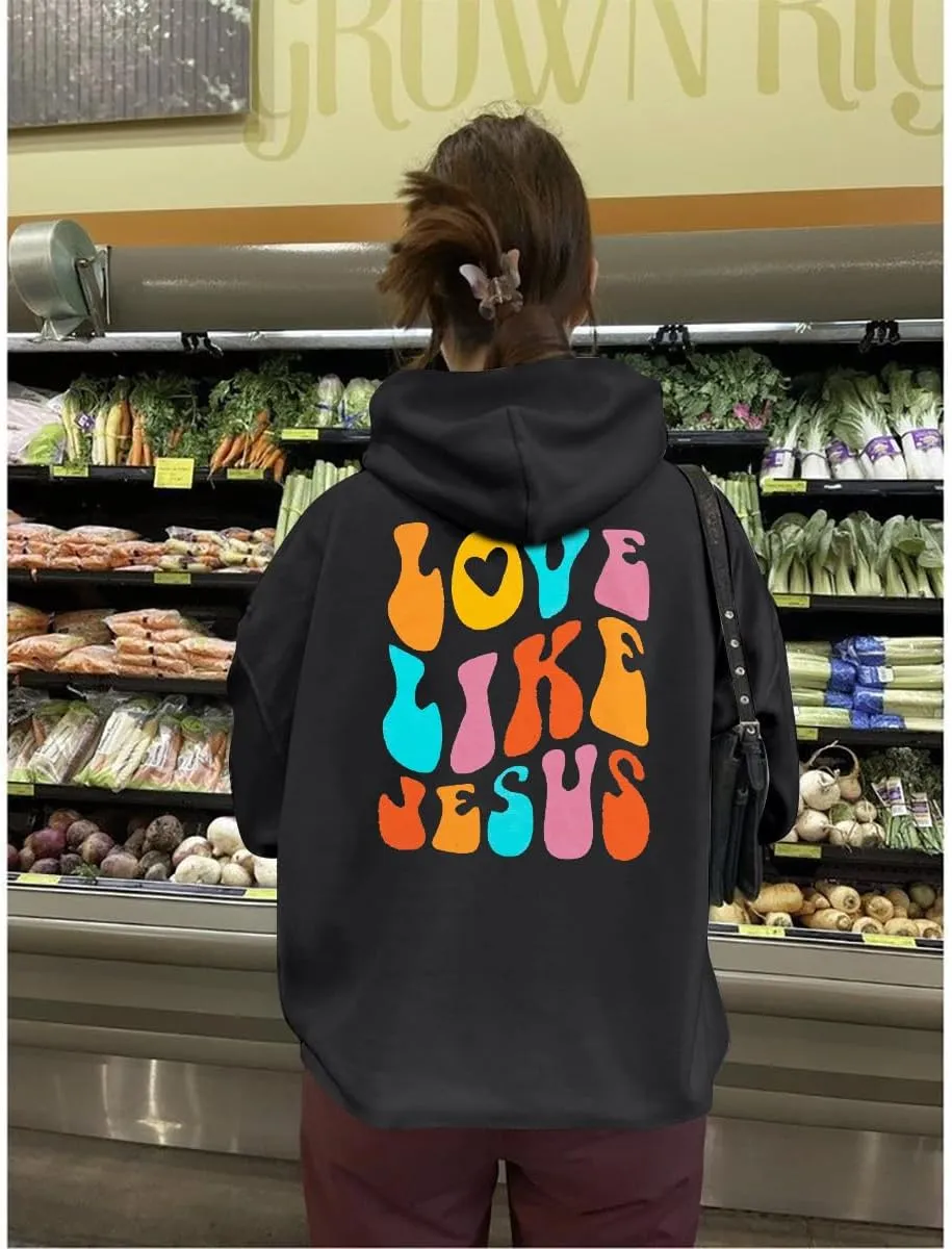 LUKYCILD Christian Tshirts Women Love like Jesus Sweatshirt Jesus Faith Shirts Religious God Oversized Pullover Hoodie