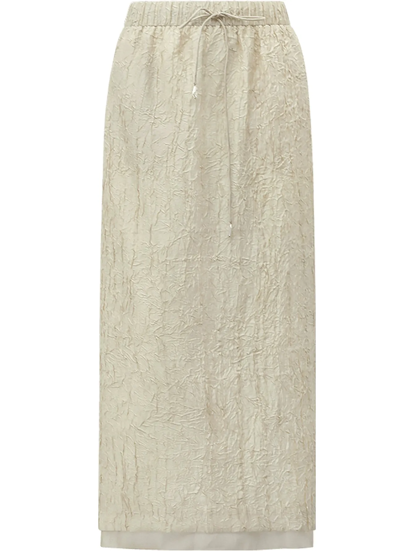Luxe Contrast Champagne Silk Textured Satin Midi Skirt