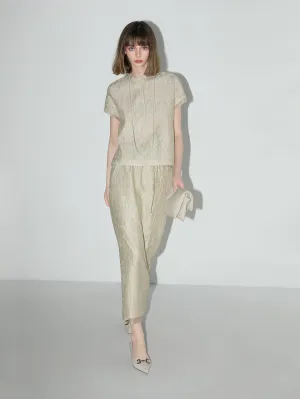 Luxe Contrast Champagne Silk Textured Satin Midi Skirt