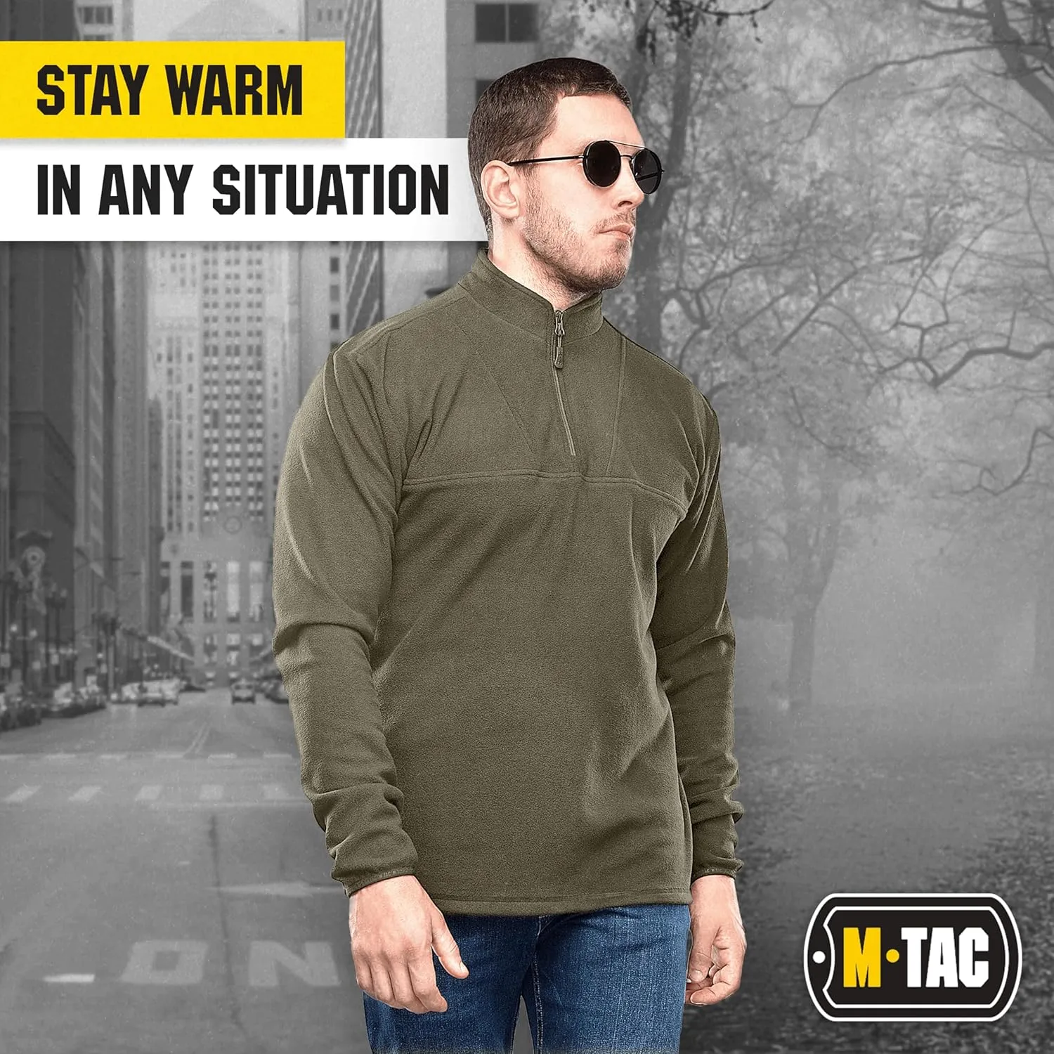 M-Tac Quarter Zip Pullover Men - Fleece Lined Thermal Shirt for Men - Lightweight Tactical Long Sleeve Shirt Top Delta