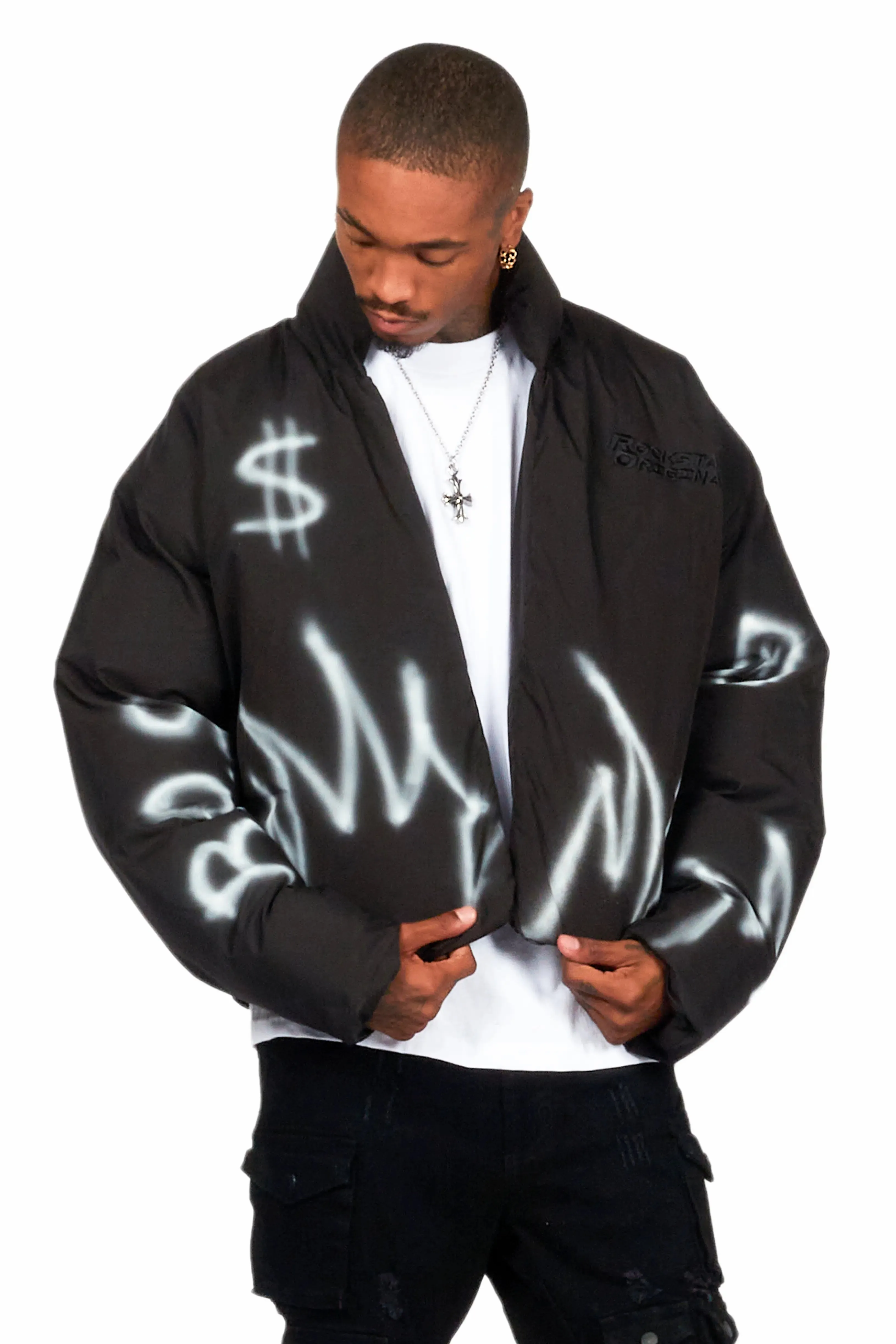 Madok Black Graphic Puffer Jacket
