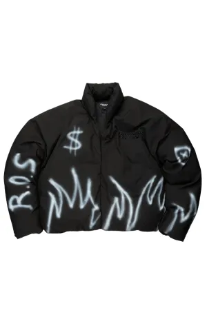 Madok Black Graphic Puffer Jacket