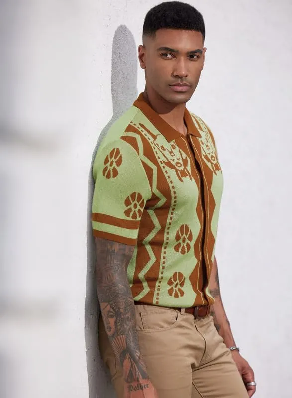Mainfini Men's Vintage Knit Polo Shirt Casual Button Shirt (S-XXL)