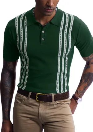 Mainfini Men's Vintage Knit Polo Shirt Casual Button Shirt (S-XXL)