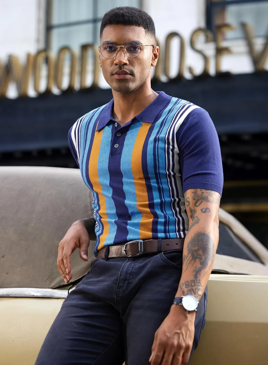Mainfini Men's Vintage Knit Polo Shirt Casual Button Shirt (S-XXL)