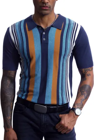 Mainfini Men's Vintage Knit Polo Shirt Casual Button Shirt (S-XXL)