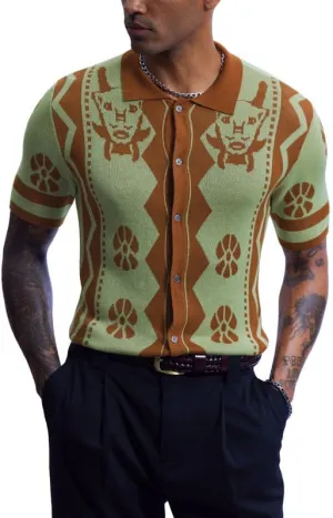 Mainfini Men's Vintage Knit Polo Shirt Casual Button Shirt (S-XXL)