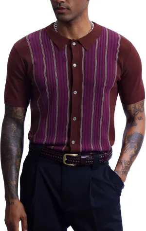 Mainfini Men's Vintage Knit Polo Shirt Casual Button Shirt (S-XXL)