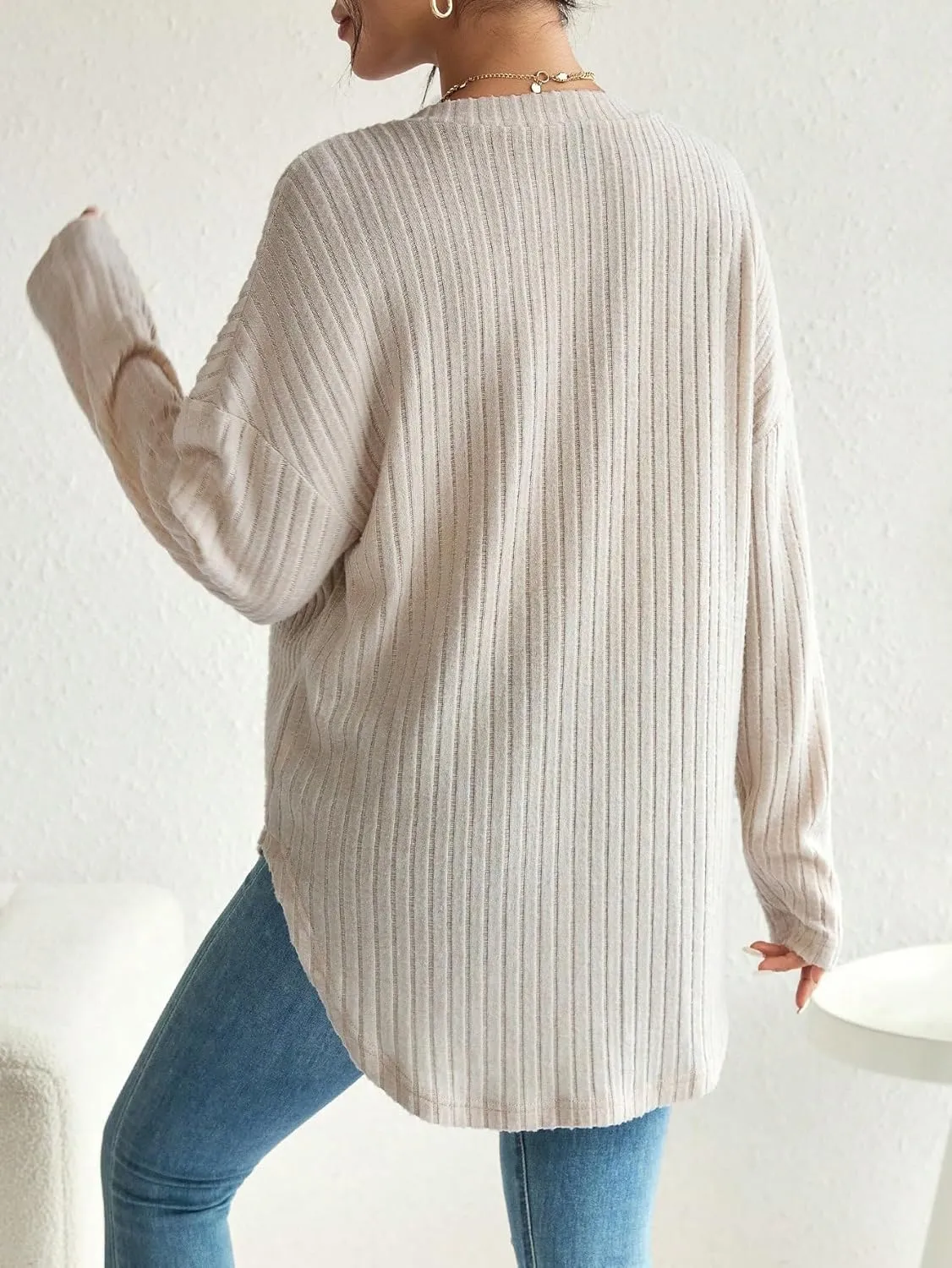 MakeMeChic Women's Maternity Long Sleeve Shirt Knit Nursing Tee Tops Button Down Shirt