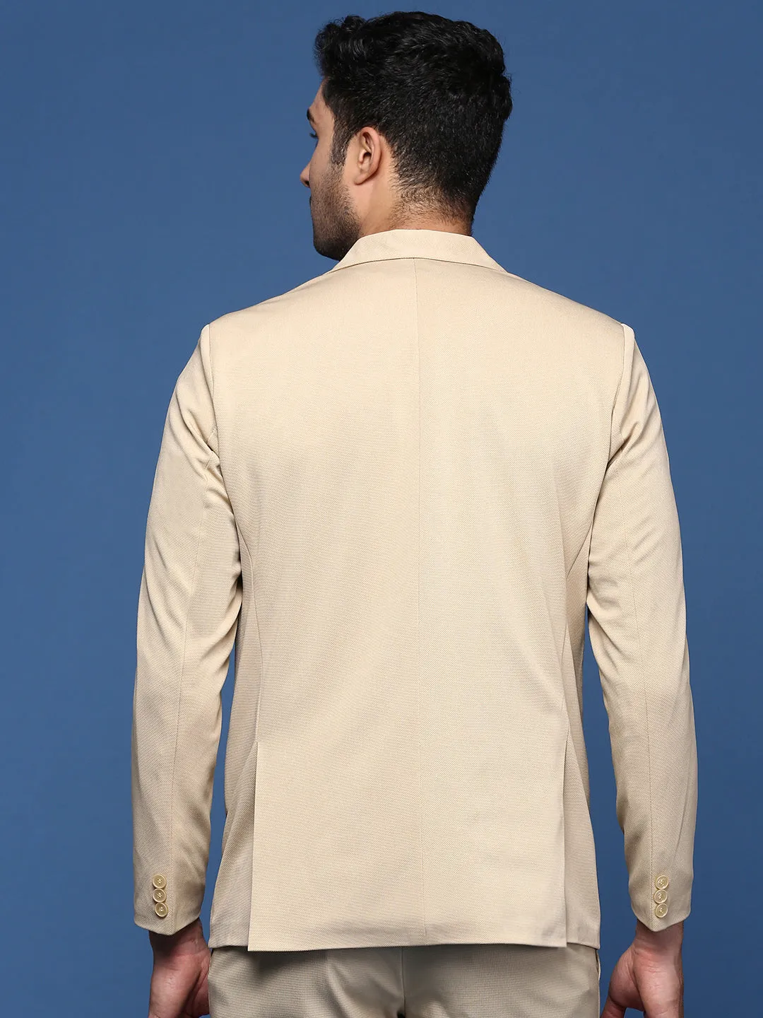 Men Beige Slim Fit Single Breasted Blazer