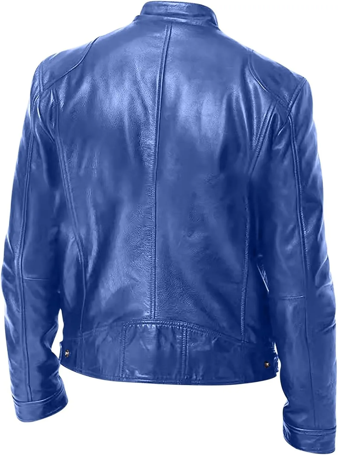 Men Faux Leather Zip Up Jacket Stand Collar Leather Motorcycle Jacket Lightweight Bomber Outwear PU Coat with Pockets
