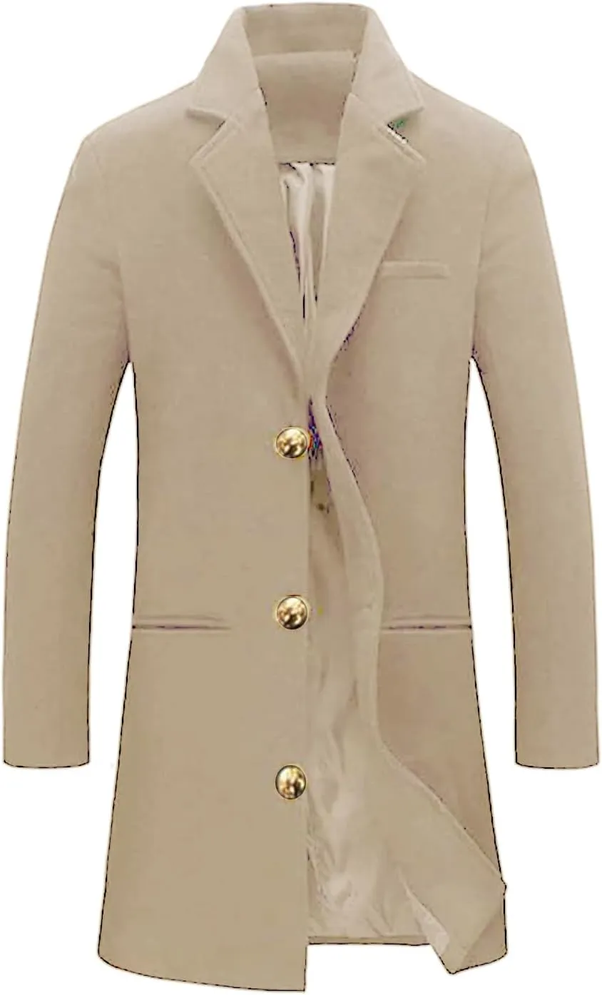 Men Trench Coat Fall Winter Single Breasted Pea Jacket Overcoat Vintage Graphic Wool Blend Formal Coats Warm Soft Tops