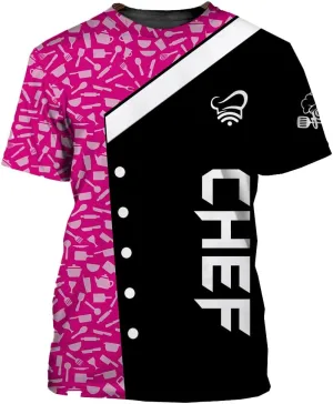 Mens 3D Print Chef T-Shirt Short Sleeve Chef Coat Chef Jacket Pattern Quick Dry Cook Shirt BBQ Shirt
