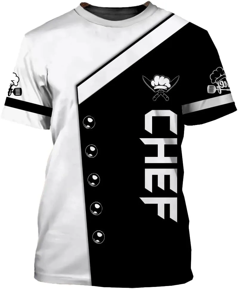 Mens 3D Print Chef T-Shirt Short Sleeve Chef Coat Chef Jacket Pattern Quick Dry Cook Shirt BBQ Shirt