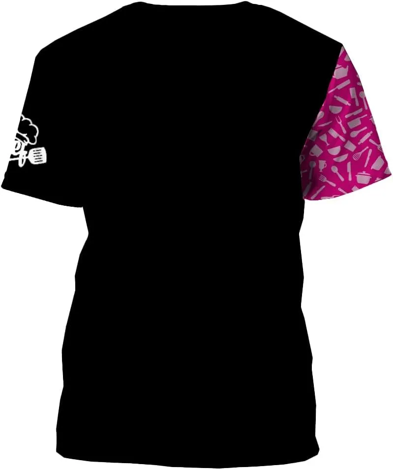 Mens 3D Print Chef T-Shirt Short Sleeve Chef Coat Chef Jacket Pattern Quick Dry Cook Shirt BBQ Shirt