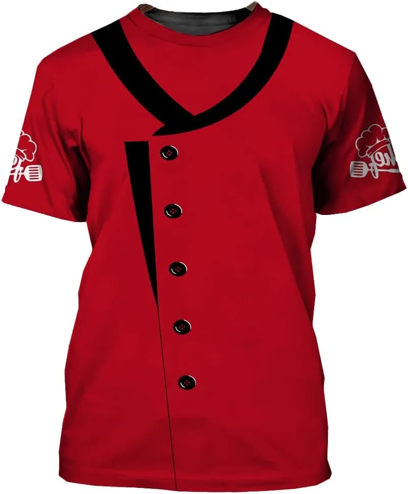 Mens 3D Print Chef T-Shirt Short Sleeve Chef Coat Chef Jacket Pattern Quick Dry Cook Shirt BBQ Shirt
