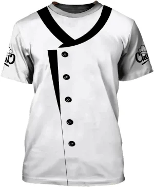 Mens 3D Print Chef T-Shirt Short Sleeve Chef Coat Chef Jacket Pattern Quick Dry Cook Shirt BBQ Shirt