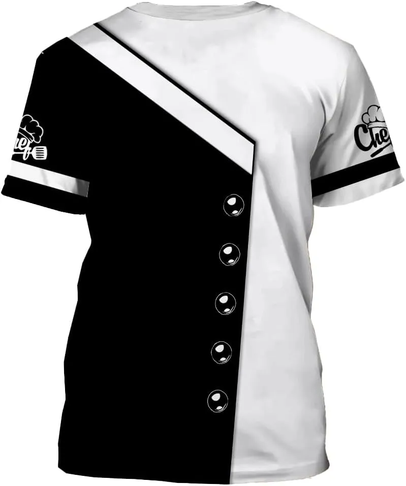 Mens 3D Print Chef T-Shirt Short Sleeve Chef Coat Chef Jacket Pattern Quick Dry Cook Shirt BBQ Shirt