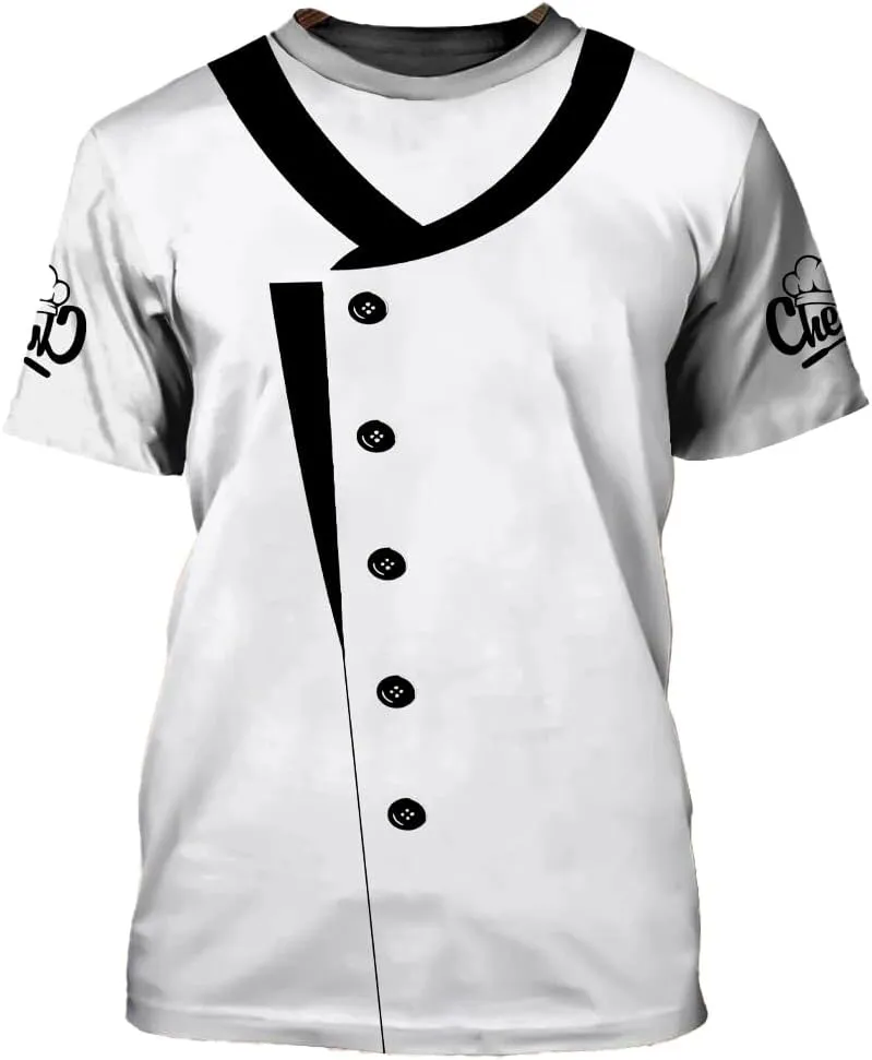 Mens 3D Print Chef T-Shirt Short Sleeve Chef Coat Chef Jacket Pattern Quick Dry Cook Shirt BBQ Shirt