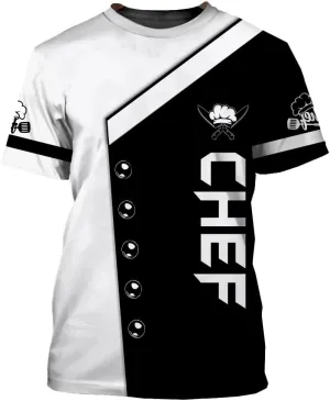 Mens 3D Print Chef T-Shirt Short Sleeve Chef Coat Chef Jacket Pattern Quick Dry Cook Shirt BBQ Shirt